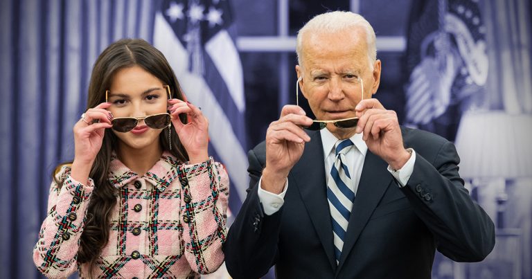 Joe Biden with sunglasses and a pop star