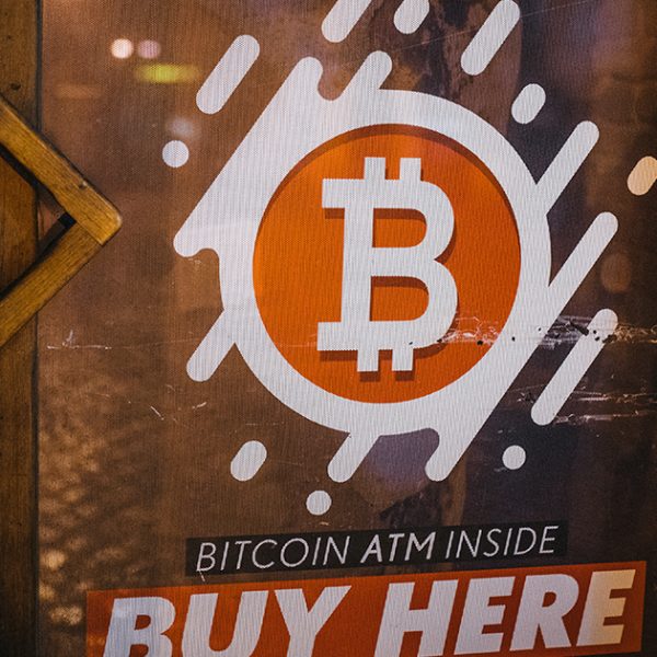 Sign advertising a Bitcoin ATM