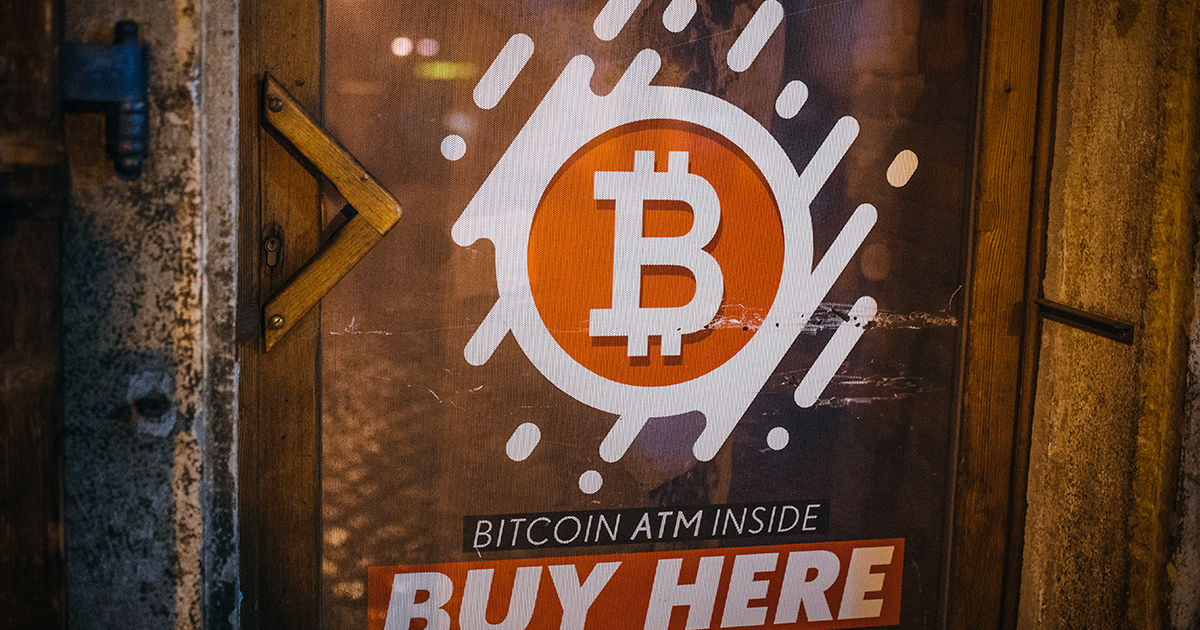 Sign advertising a Bitcoin ATM
