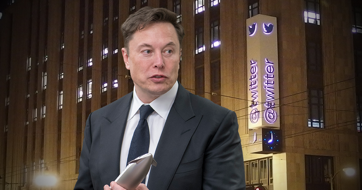 Elon Musk outside Twitter Building