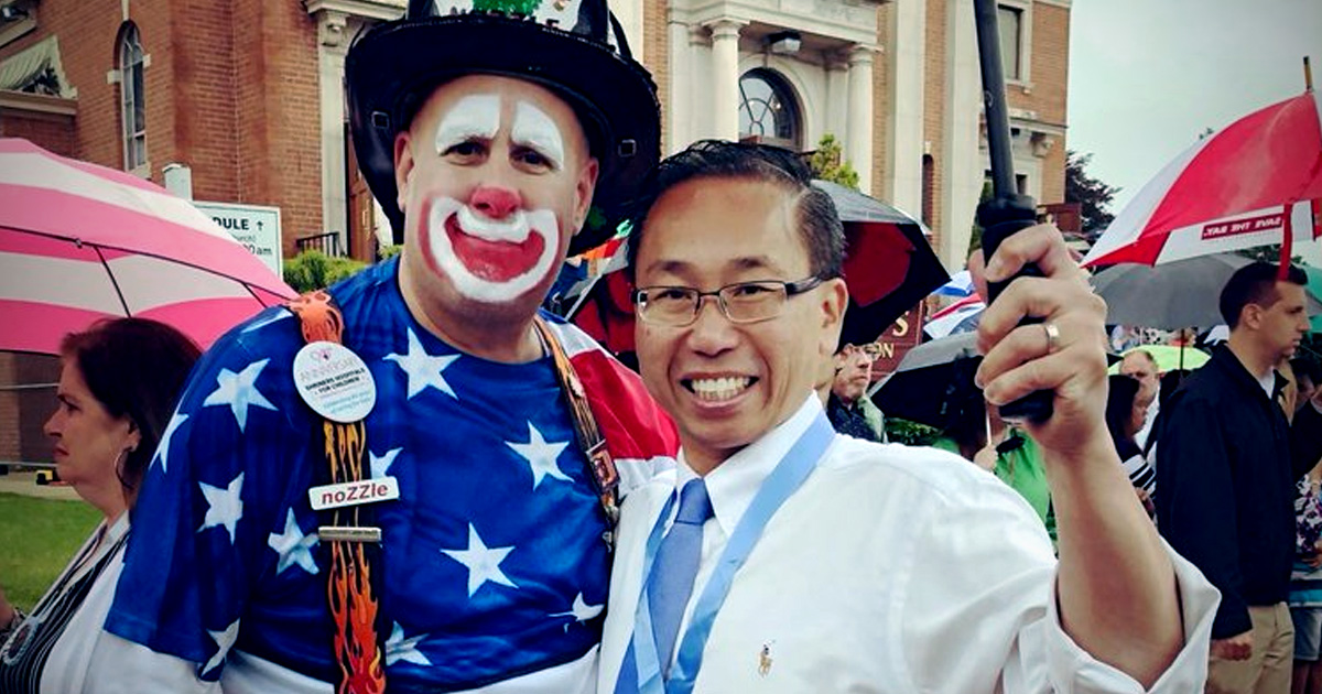 Allan Fung with a clown