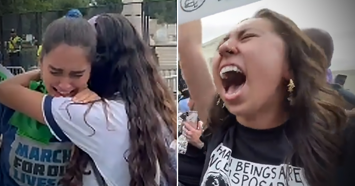 Two women crying and one woman cheering
