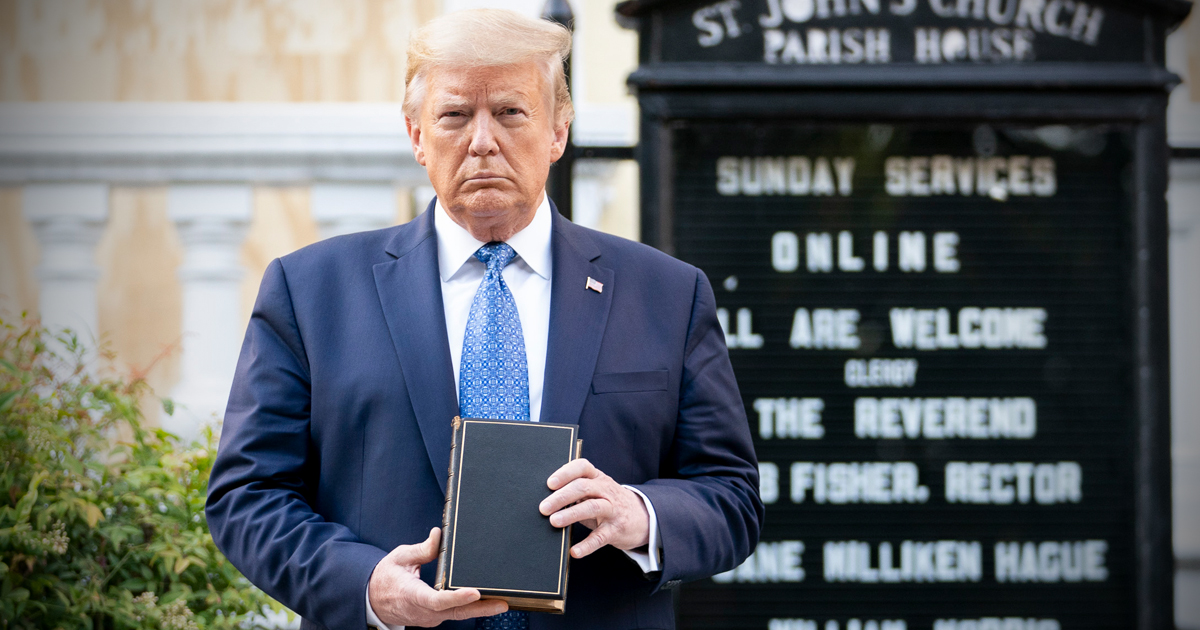 Trump holding Bible at St. John's Episcopal Church