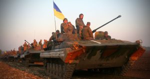 Ukrainian soldiers with a tank
