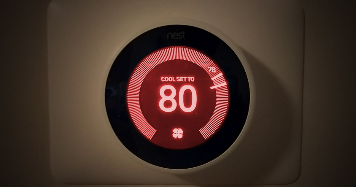 Smart thermostat set at 80 degrees