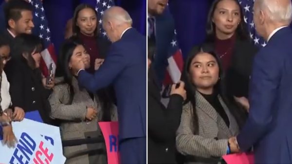 Joe Biden grabbing the woman's face then her hand
