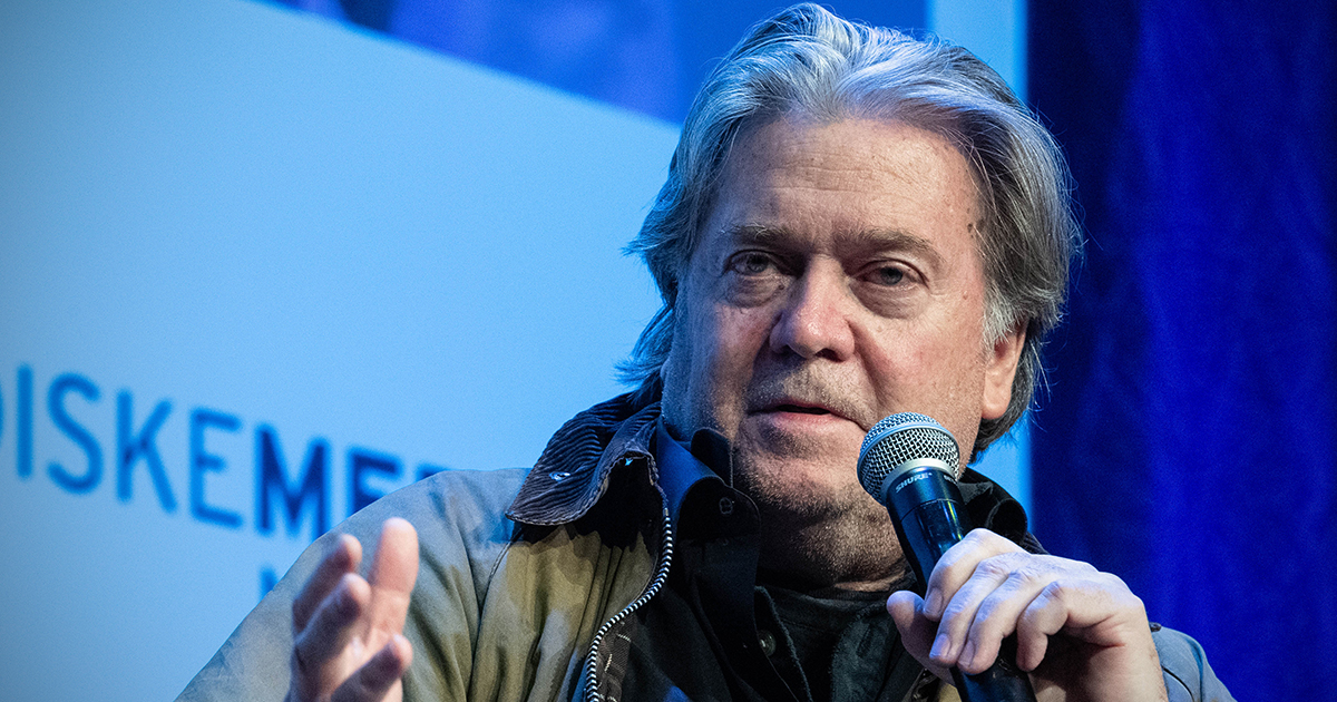 Steve Bannon speaking into a microphone