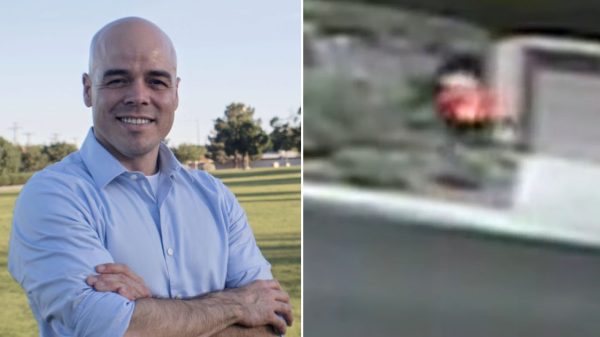 Composite image showing Rob Telles next to the suspect seen in video shown to the grand jury