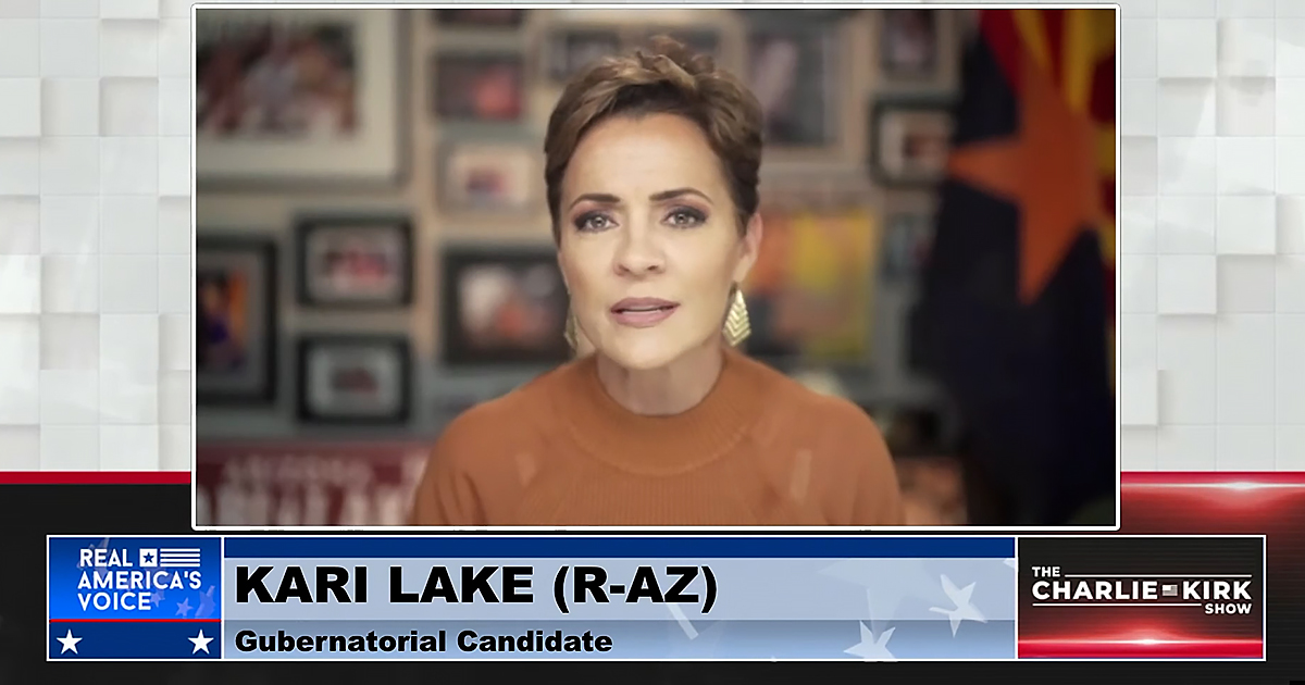 Screen grab of Kari Lake on Real America's Voice