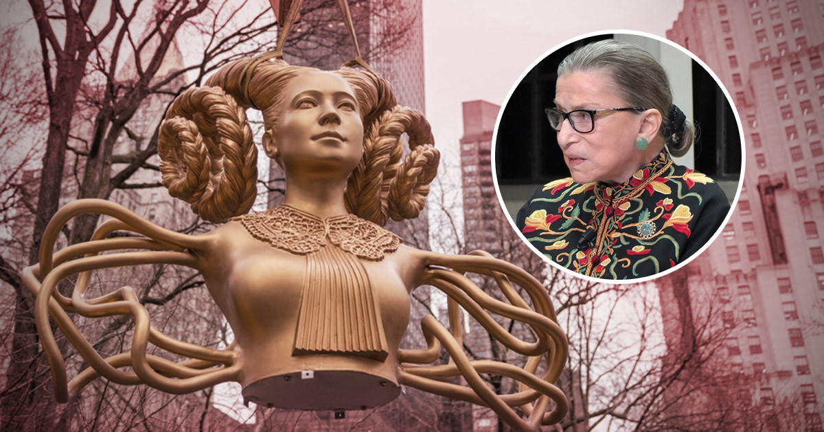 Composite showing RBG and the statue