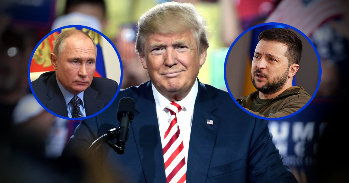Donald Trump with Putin and Zelensky composite
