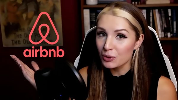 Lauren Southern with the Airbnb logo
