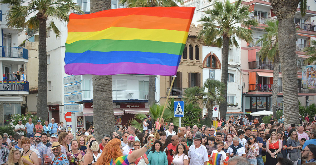 LGBT flag at a pride parade in Spain