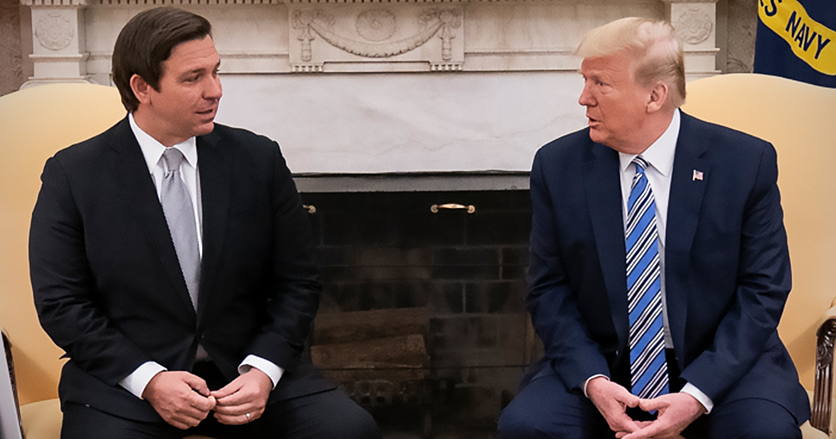 Ron DeSantis and Donald Trump sit in the White House