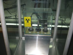 Depleted uranium rounds in a museum case