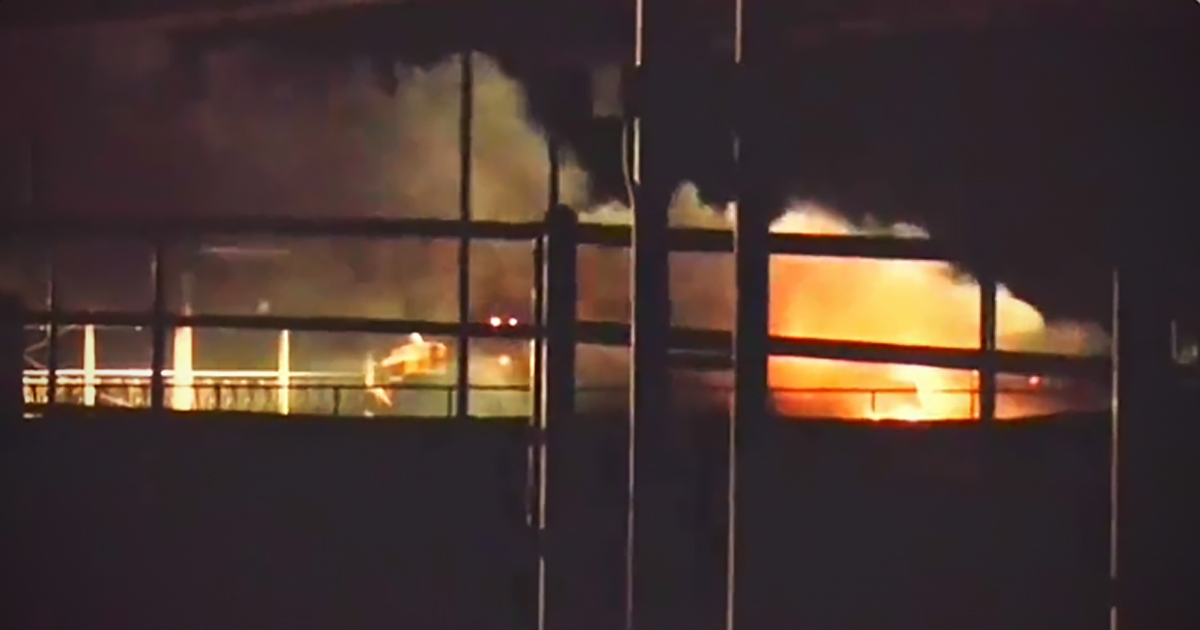 Fire from an explosion at a cattle dairy