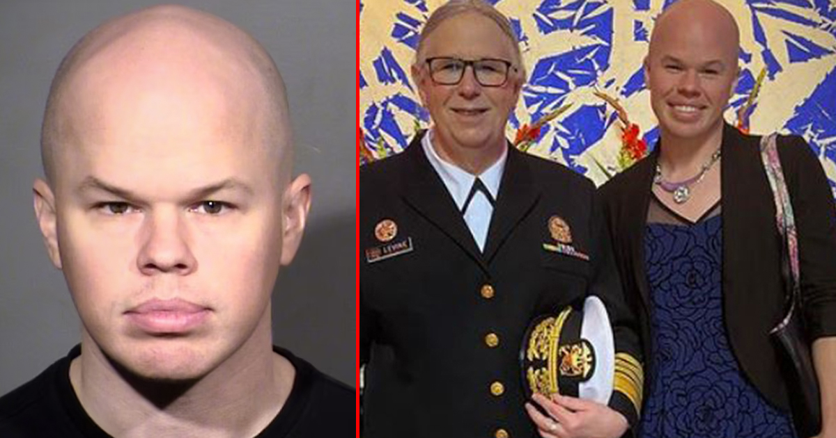 Sam Brinton's mug shot and Brinton with Biden Admiral Rachel Levine