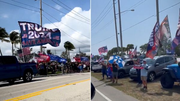 Trump supporters gather on streets along his route to the airport