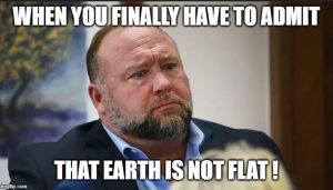 Jones making a stressed face with the text "When you finally have to admit that earth is not flat!"