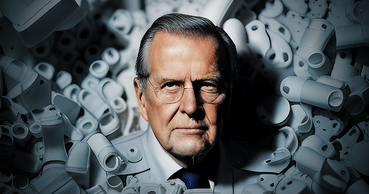 Donald Rumsfeld in a sea of plastic bits