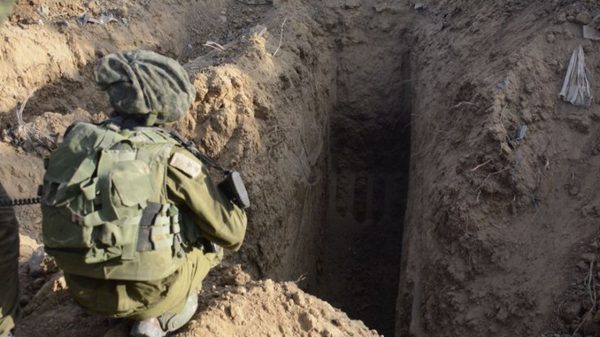 IDF soldier overlooking a tunnel in Gaza